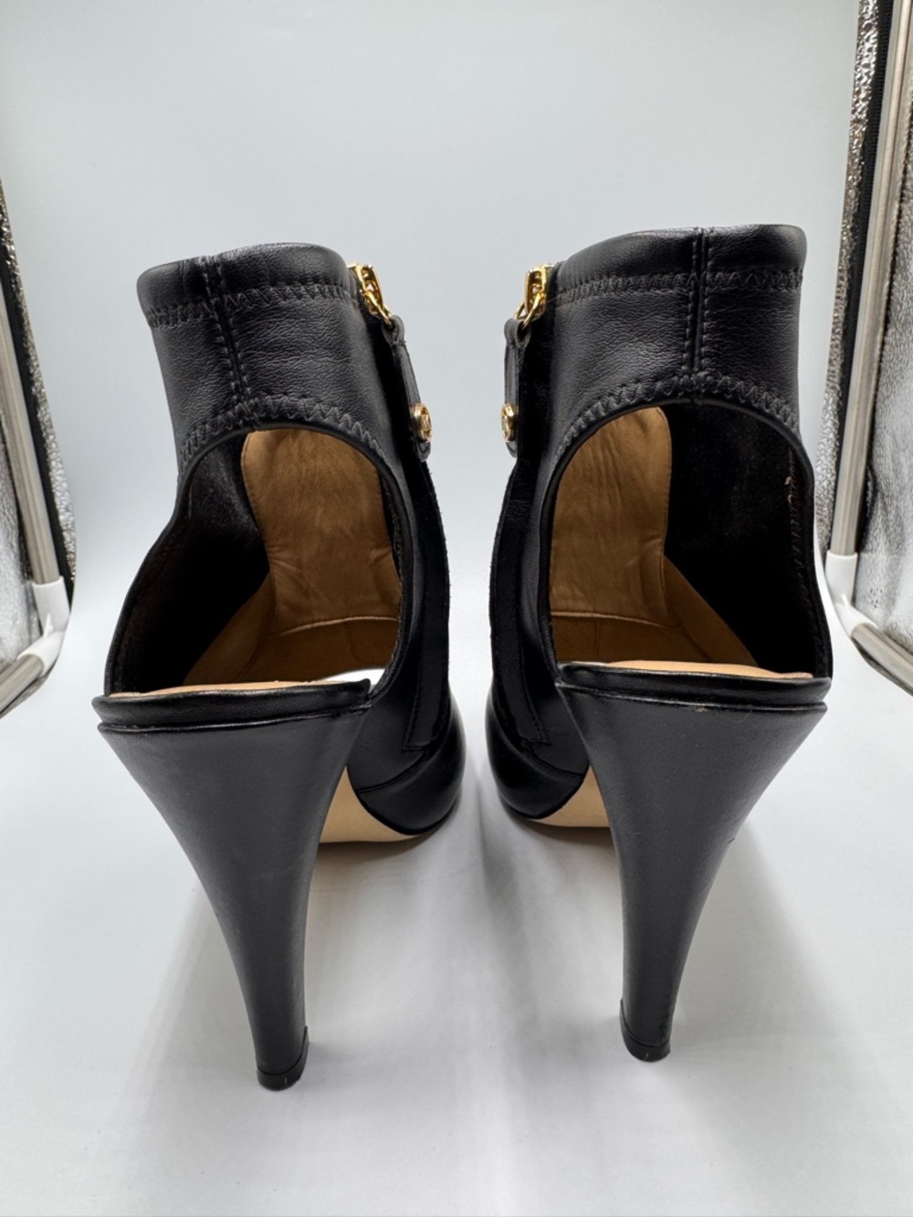 Michael Kors Selina Leather Peep Toe Ankle Bootie Black 8 - Picture 4 of 7